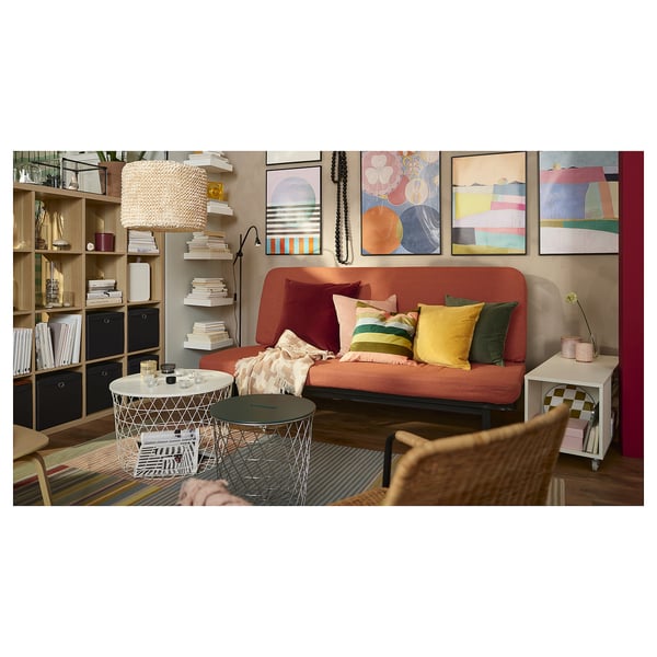 NYHAMN كنبة-سرير 3 مقاعد, مع مرتبة ذات نوابض مغلّفة/Skartofta أحمر/بني
