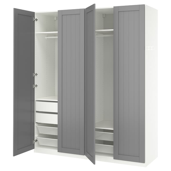 PAX / GULLABERG تشكيلة دولاب ملابس., أبيض/رمادي, 200x60x236 سم