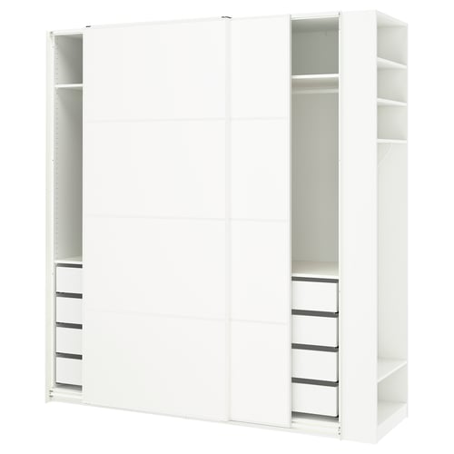 PAX / MEHAMN دولاب ملابس مع أبواب سحّابة, أبيض أبيض/ثنائي الجانب. أبيض, 220x66x236 سم