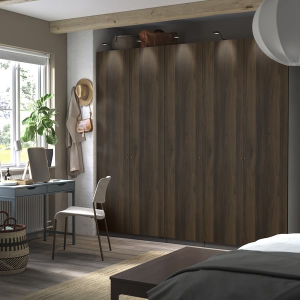 PAX / STORKLINTA تشكيلة دولاب ملابس., رمادي غامق/بني غامق مظهر سنديان مصبوغ, 250x60x236 سم
