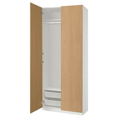 PAX / STORKLINTA تشكيلة دولاب ملابس., أبيض/شكل السنديان, ‎100x38x236 سم‏