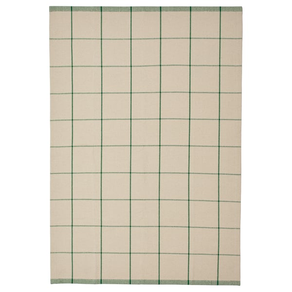RIDSTIG سجادة، غزل مسطح, أبيض-عاجي/أخضر, 133x195 سم
