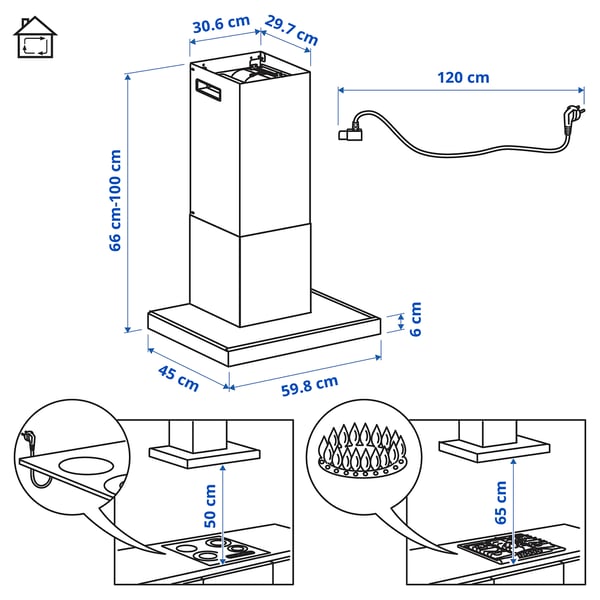RULLBO شفاط روائح حائطي, IKEA 300 أسود, 60 سم