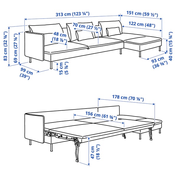 SÖDERHAMN كنبة-سرير 4 مقاعد, مع أريكة طويلة مع طرف مفتوح/Gunnared بيج