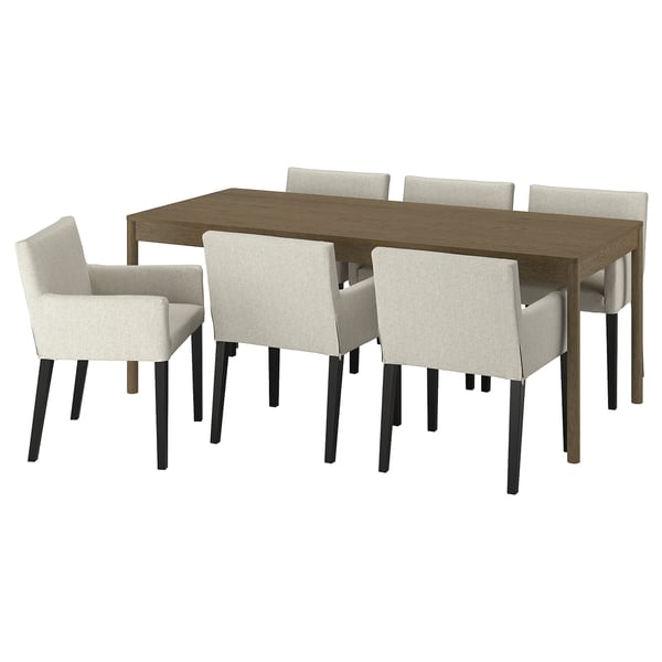 TONSTAD / MÅRENÄS طاولة و 6 كراسي, بني قشرة سنديان/Gunnared بيج أسود, 200x85 سم