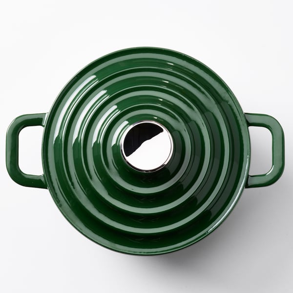 VARDAGEN قدر مع غطاء, حديد الزهر المطلي بالمينا أخضر رمادي غامق, 3 ل