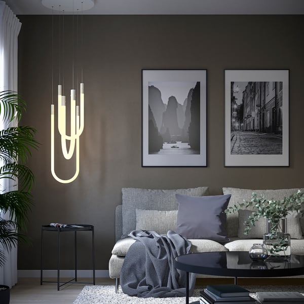 VARMBLIXT مصباح معلق LED, أبيض زجاج مثلّج, 46 سم
