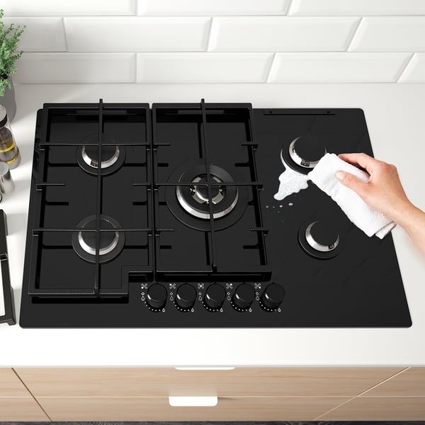 VASASTAN رأس طبخ غازي, IKEA 700 زجاج/أسود, 74 سم
