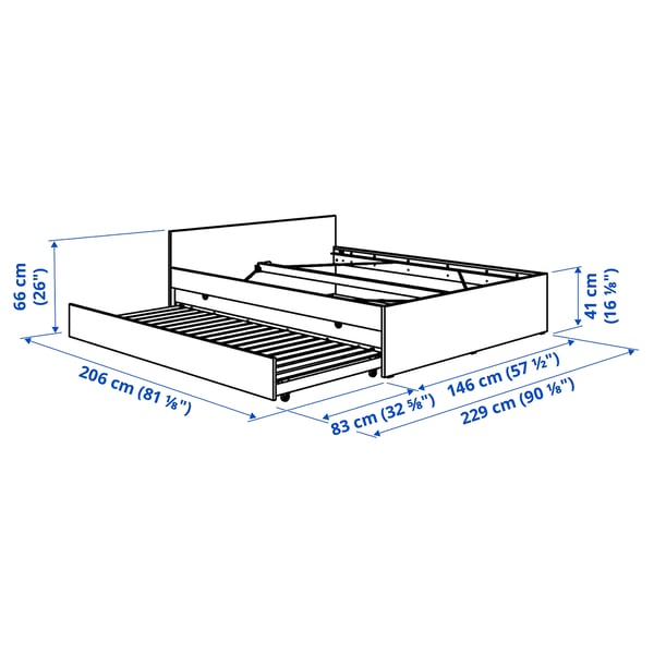 VIHALS هيكل سرير مع سرير متحرك مدمج