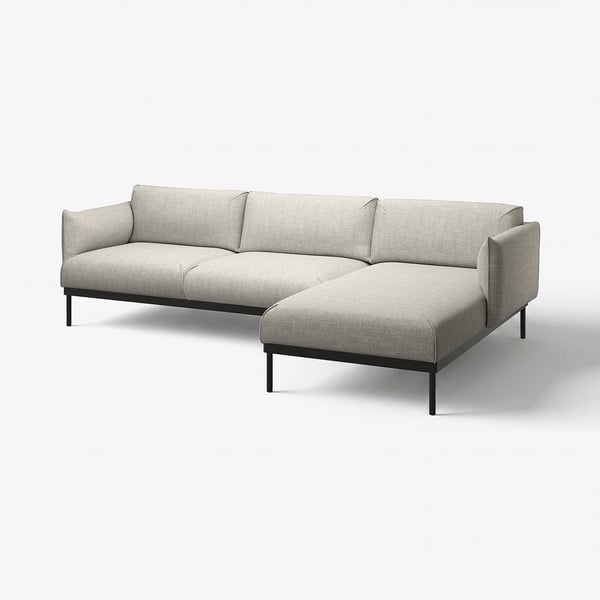 ÄPPLARYD modern grey l-shaped sofa with slim legs, perfect for relaxation.