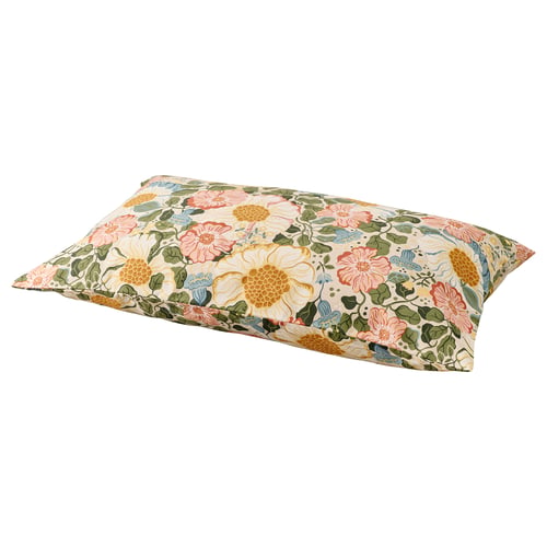 ARENBOK pillowcase, white with colourful floral print, rectangular shape, floral design.