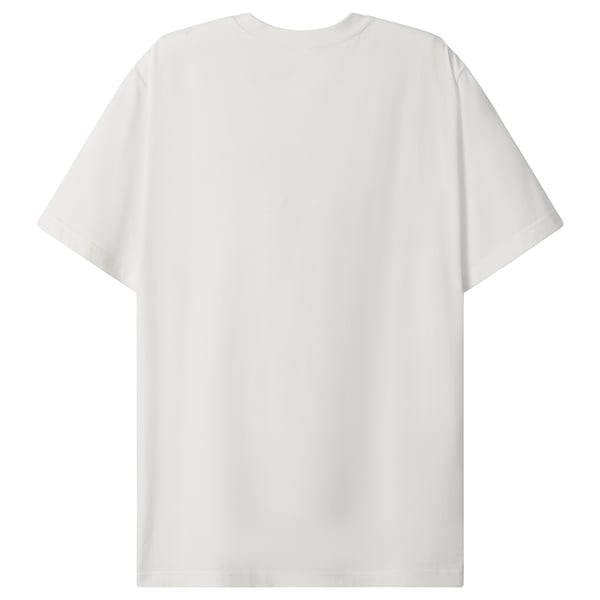 A plain white, loose-fitting t-shirt made of 100% cotton, suitable for casual wear.