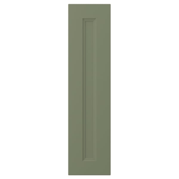 A rectangular, green cabinet door with a recessed panel design.