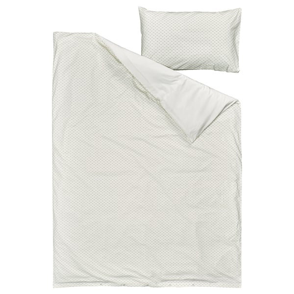 Green cotton duvet set, BANDKNIPPE, with texture, flat duvet, pillowcase.
