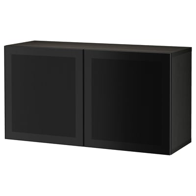 Black BESTÅ storage unit, rectangular. Two mesh doors, modern design.