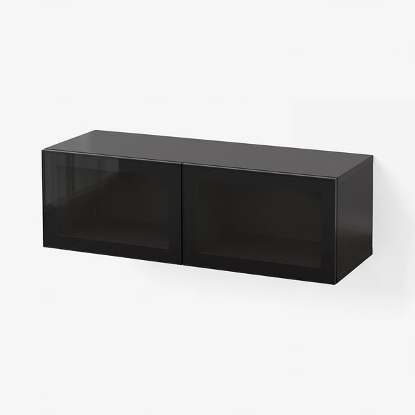 BESTÅ Wall-mounted cabinet combination, black-brown/Glassvik black, 120x42x38 cm