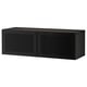 Black BESTÅ storage unit, rectangular, steel doors with mesh panels, modern minimalist design.