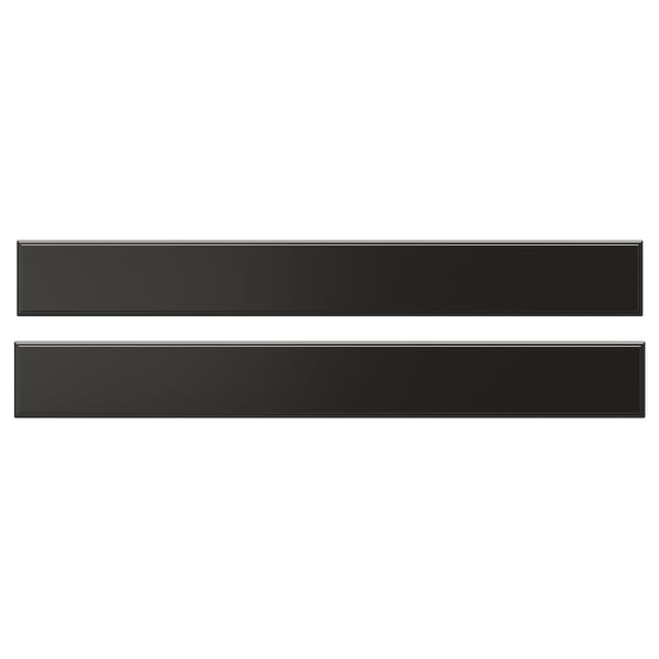 Black rectangular BODBYN drawer fronts, bevelled design, smooth lacquered surface.