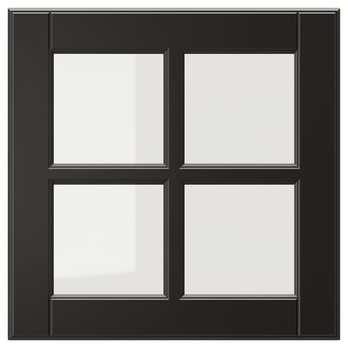 Black BODBYN glass door with bevelled frame, square shape, modern design.