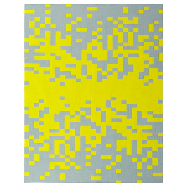 BRÄNNBOLL yellow square pixel blanket, soft, recycled polyester, rectangular.