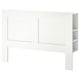White BRIMNES headboard, modern, rectangular, hidden storage, compact.