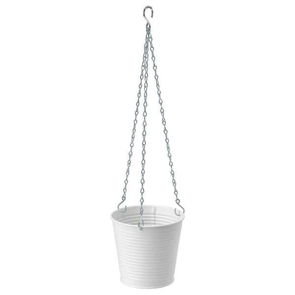 White hanging planter CASHEWÄPPLE with chain, indoor/outdoor use.