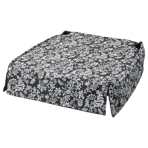 DVÄRGDUNÖRT cushion, grey/white floral, square, padded for comfort.