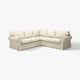 EKTORP beige corner sofa, soft rolled arms, thick cushions, linen-like cover, modern classic design.