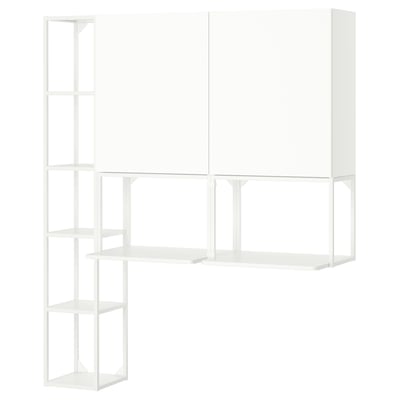 A white ENHET storage unit with shelves and cabinets.