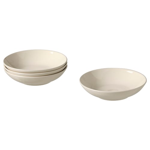 Three white stoneware bowls, two stacked, one separate, simple design.
