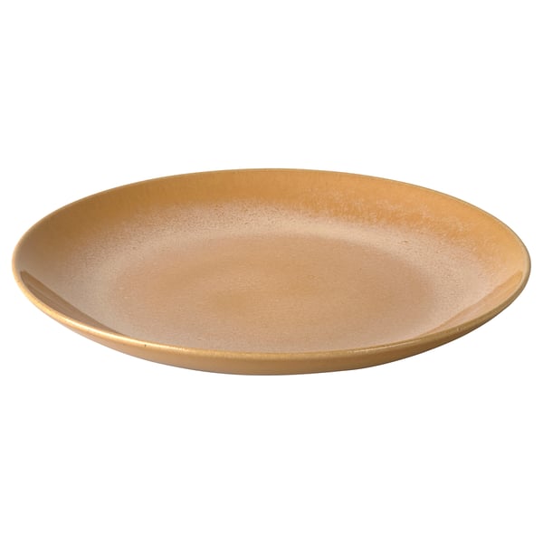FÄRGKLAR rustic side plate, round, simple design, stoneware material, warm gold colour.