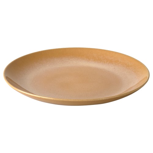 FÄRGKLAR rustic side plate, round, simple design, stoneware material, warm gold colour.