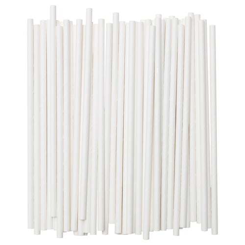 Displays multiple white paper drinking straws standing upright in a grid pattern, highlighting their cylindrical shape and eco-friendly material.