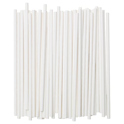 Displays multiple white paper drinking straws standing upright in a grid pattern, highlighting their cylindrical shape and eco-friendly material.
