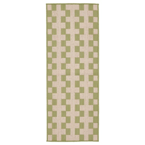 GÅNGSTIG kitchen mat: rectangular, green/white chequered, soft, non-slip, easy-clean, indoor/outdoor use.