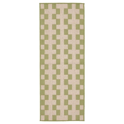 GÅNGSTIG kitchen mat: rectangular, green/white chequered, soft, non-slip, easy-clean, indoor/outdoor use.