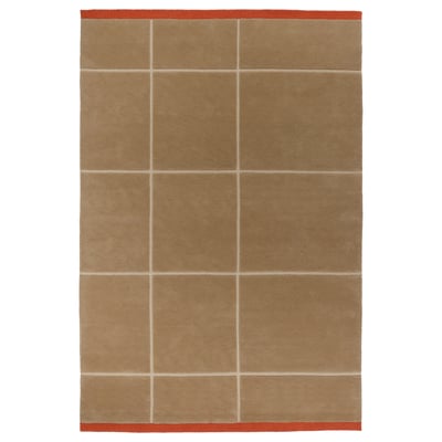 GÅSHIRS rug: tan with red edges, rectangular, grid design, wool material.