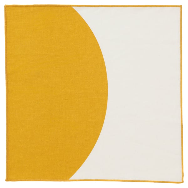 GOKVÄLLÅ yellow napkin, square, half-moon design, cotton & linen.
