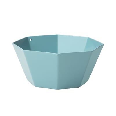 The GOKVÄLLÅ bowl is a light blue, octagonal aluminium serving dish with a small punched hole design.