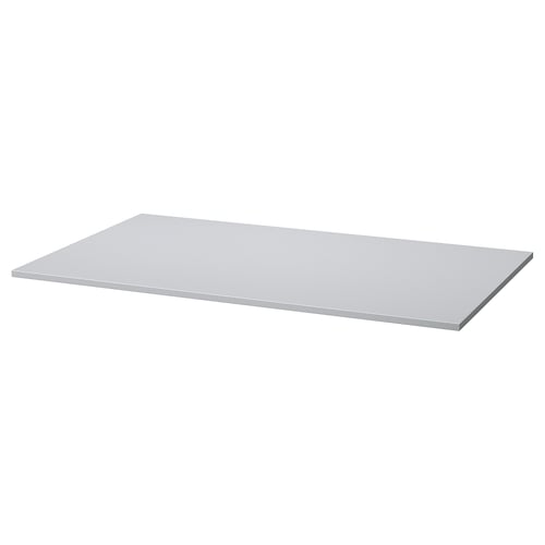 A white GRÅSALA tabletop. It is rectangular, made of particleboard with melamine foil, and has plastic edging.