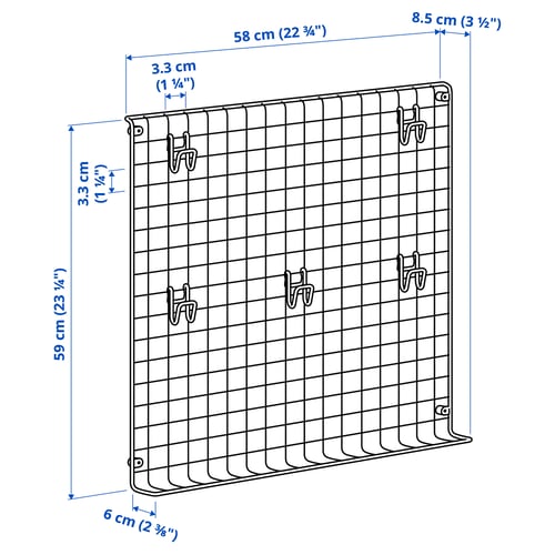 GREJIG Wall grid with rail, grey, 58x59 cm