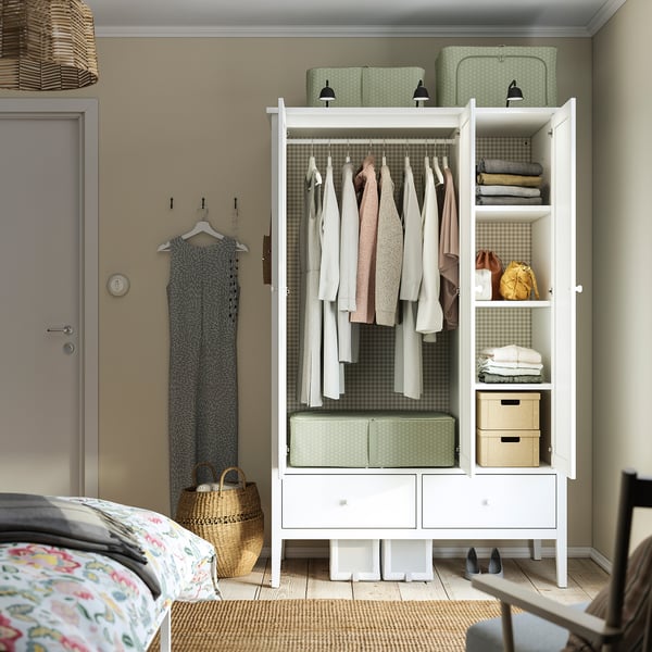 HEMMAFIXARE Storage case, flower/pale grey-green, 34x51x28 cm