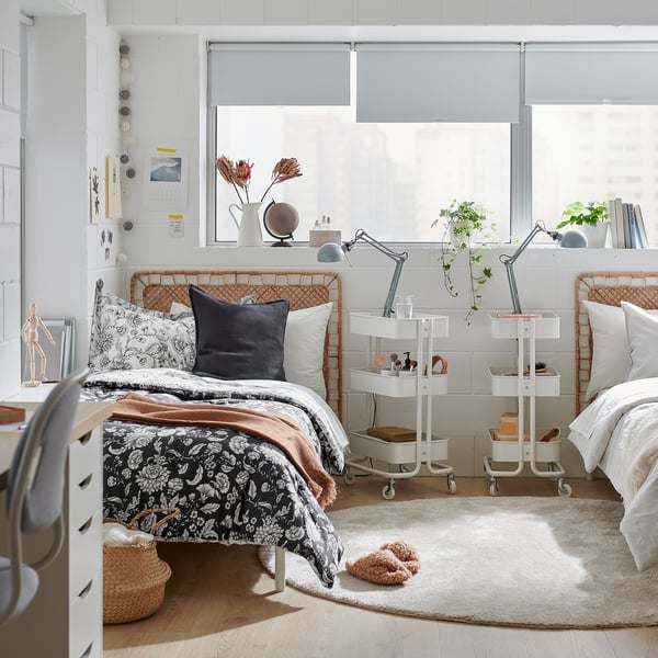 IDALINNEA Comforter set, white/grey, 150x200/50x80 cm