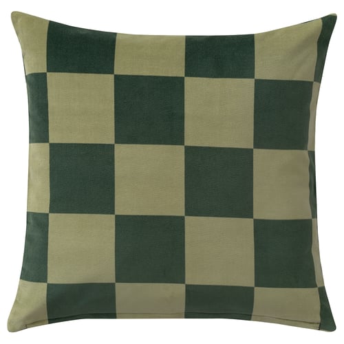 IDGRAN pillow: green chequered, cotton velvet, square cushion.