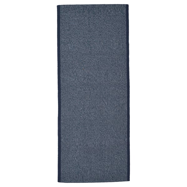 Dark blue rectangle cotton rug with white fibres; simple, flat surface.