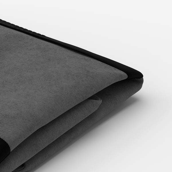 A close-up of a black akurum cabinet edge, showcasing its sleek, textured finish and quality craftsmanship.