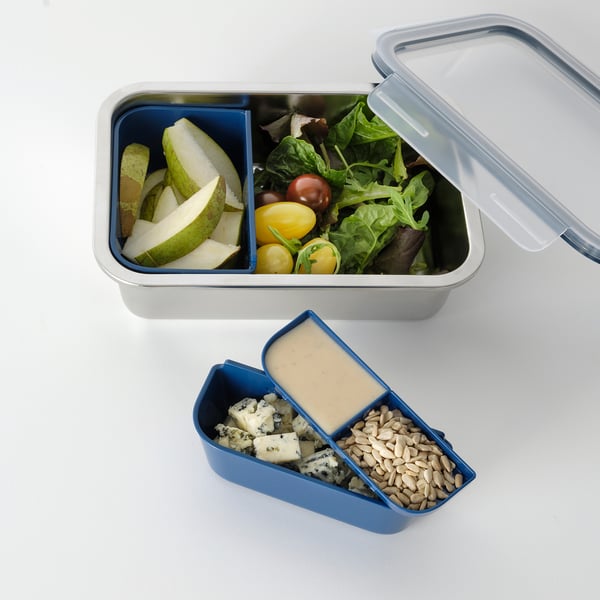 Fruit, salad, cheese, seeds, sauce - separate containers