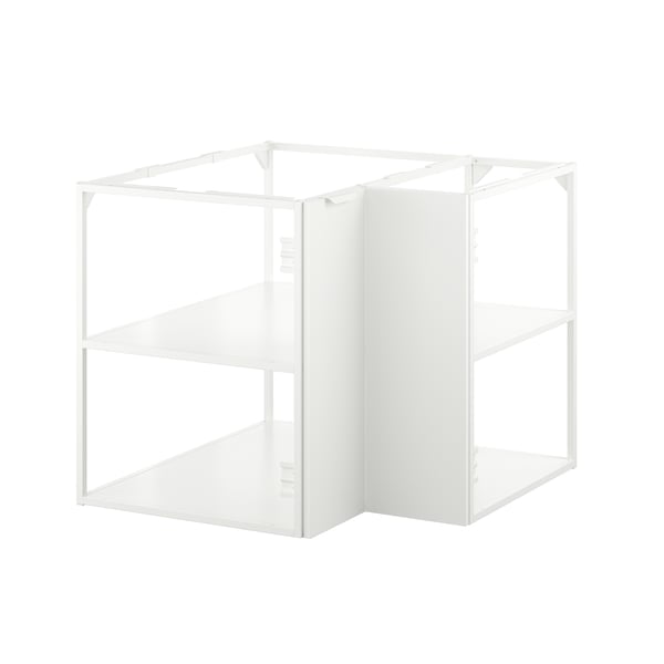 A white JÄRNBODA kitchen corner base cabinet with two shelves, featuring a modern design and sturdy metal construction.