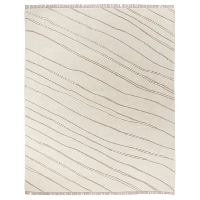 Julgransgras rug: beige & cream stripes, hand-knotted wool, natural fibres, rectangular shape, soft sand texture.