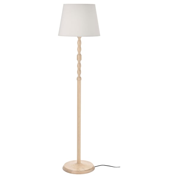KINNAHULT floor lamp: natural ash wood, white shade, twisted stem design.